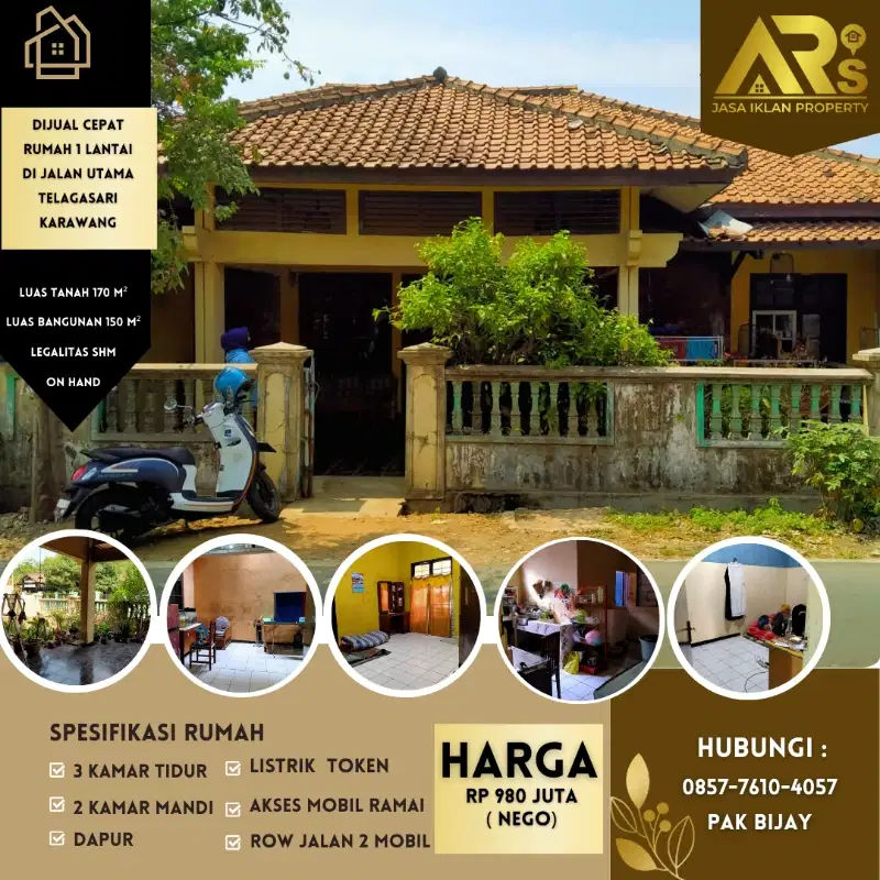 Dijual murah rumah 1 lantai di jalan utama Telagasari karawang