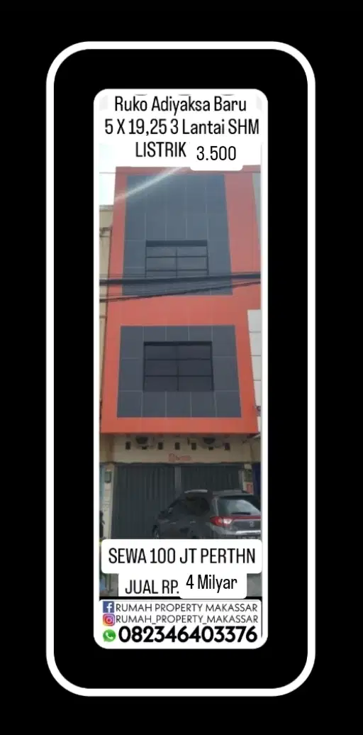 Dijual atau Disewakan  Ruko Adiyaksa Baru  5 X 19,25 3 Lantai