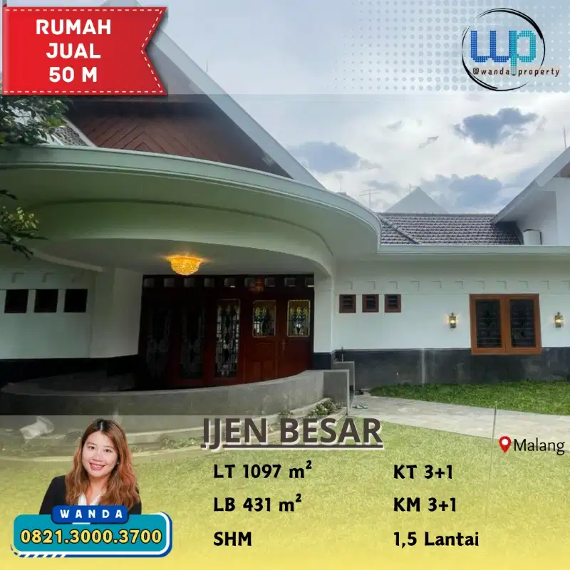 Dijual Rumah Klasik Mewah Ijen Besar Malang