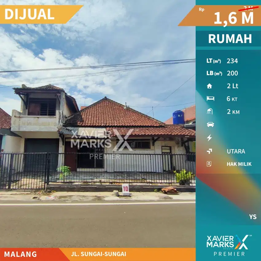 Dijual Rumah Hitung Tanah di Area Ciliwung Blimbing Malang