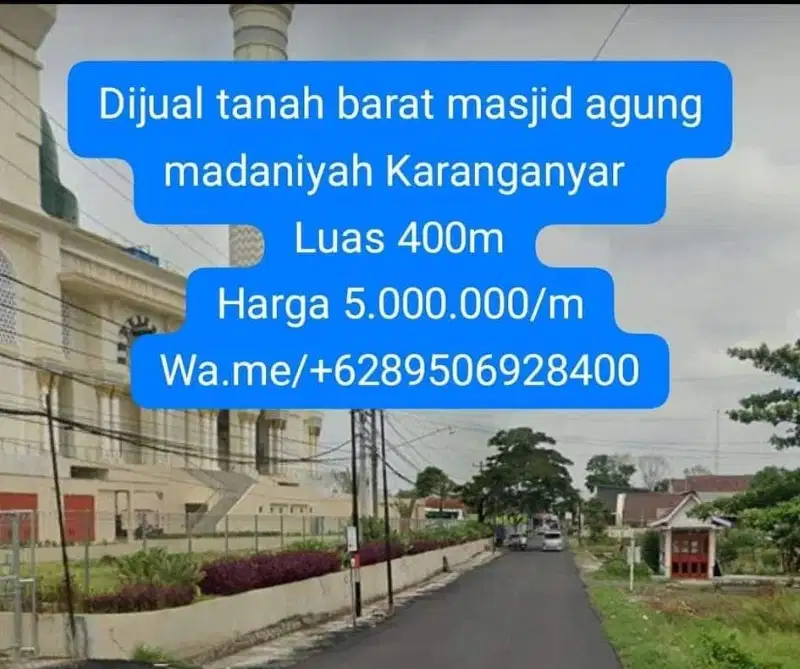 Dijual tanah strategis barat masjid agung madaniyah Karanganyar