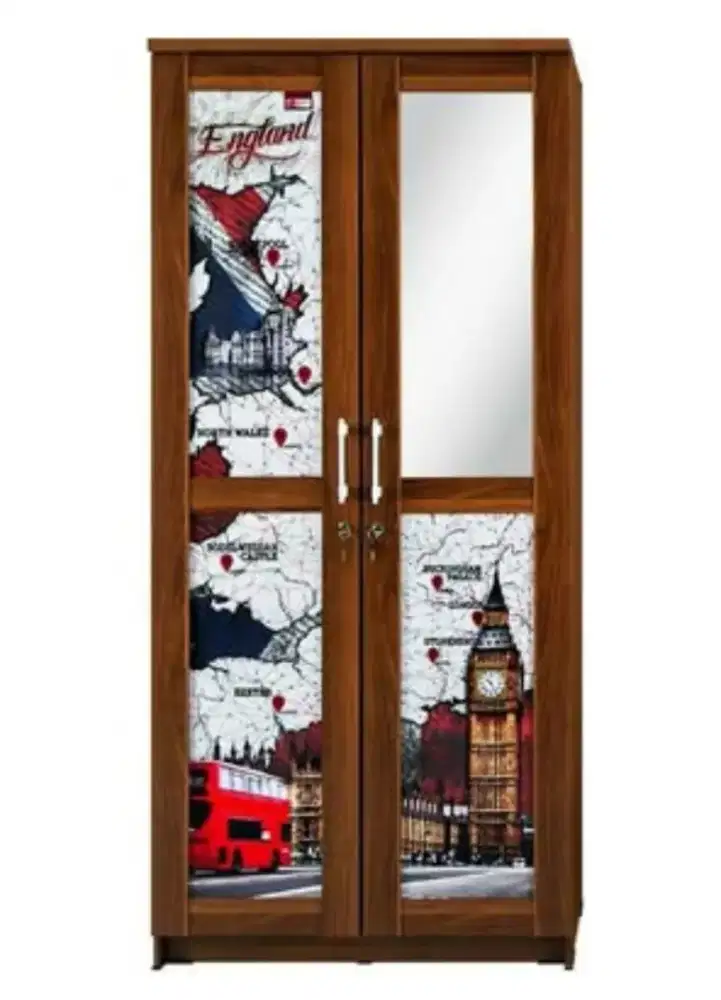 Lemari Pakaian 2 Pintu Kaca Luar Activ England LP 202 Dutch Walnut