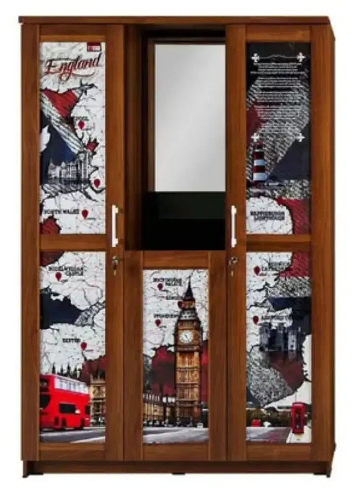 Lemari Pakaian 3 Pintu Kaca Masuk Activ England LP 302 Dutch Walnut