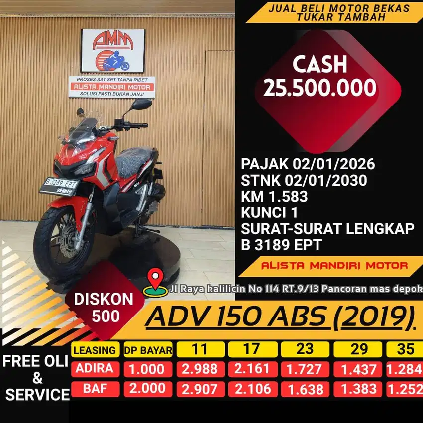 DP 1JT BISA BAWA PULANG ADV 150 ABS TH 2019 PLAT DEPOK PAJAK ON