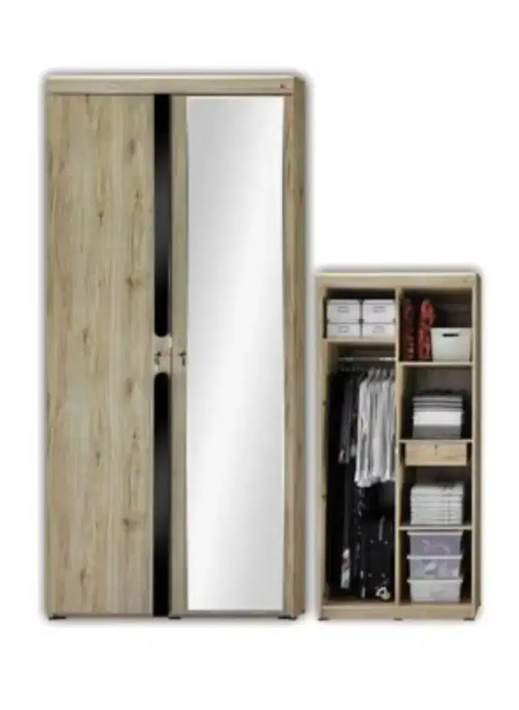 Lemari Pakaian 2 Pintu Activ Palazzo LP 201 Sanremo Oak Black Glossy