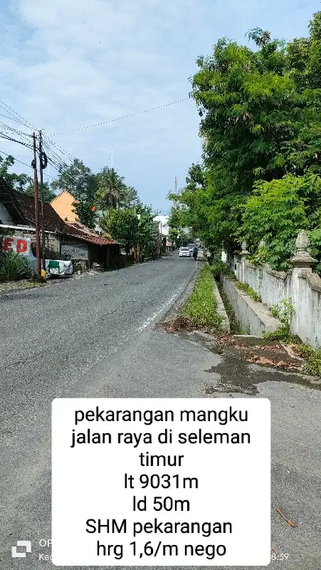 Di jual tanah pekarangan mangku jalan raya di sleman jogja