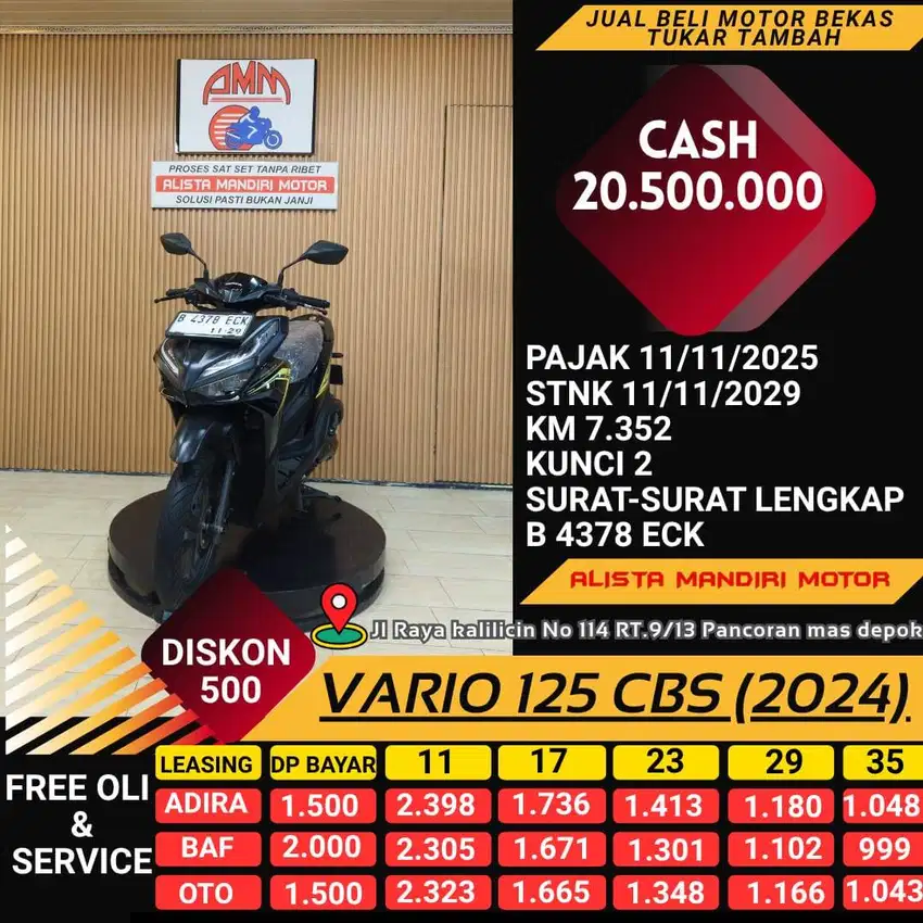 HONDA VARIO 125 CBS TH 2024 PLAT DEPOK PAJAK ON BISA CASH / KREDIT