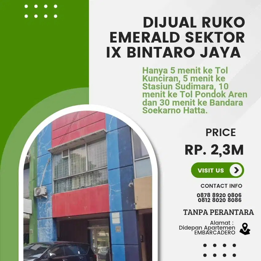 Dijual Ruko Strategis  2.5 lantai di Bintaro Jaya Sektor 9