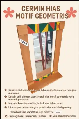 Cermin dengan bingkai + gantungan