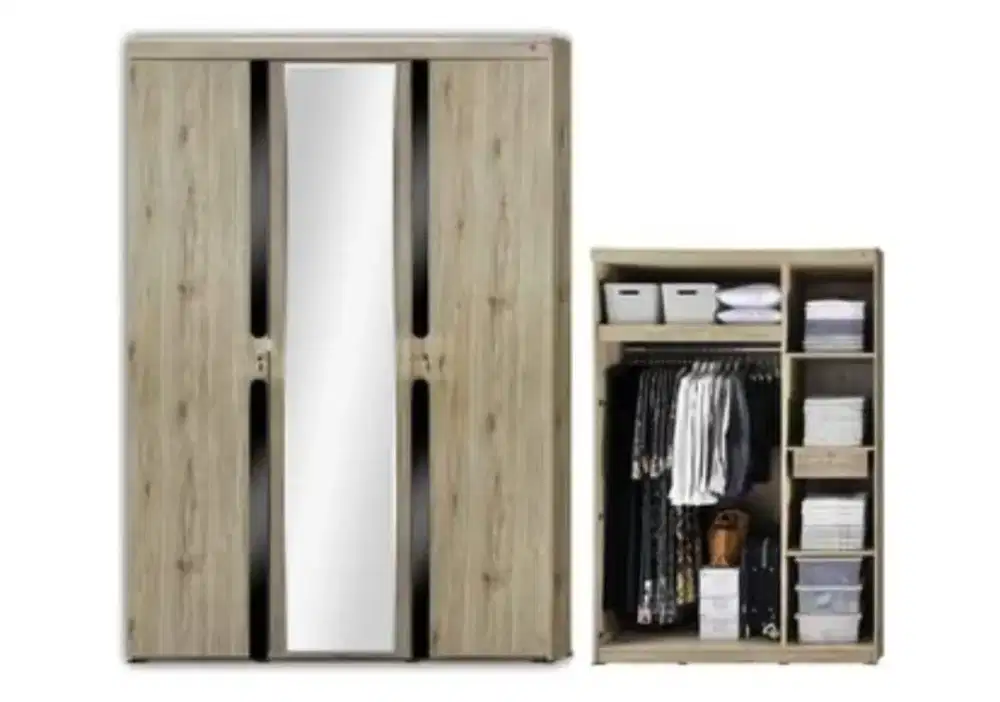 Lemari Pakaian 3 Pintu Activ Palazzo LP 301 Sanremo Oak Black Glossy