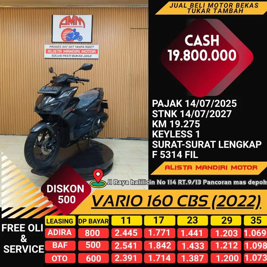 KREDIT DP 500 VARIO 160 CBS TH 2022 PLAT BEKASI BISA CASH / KREDIT