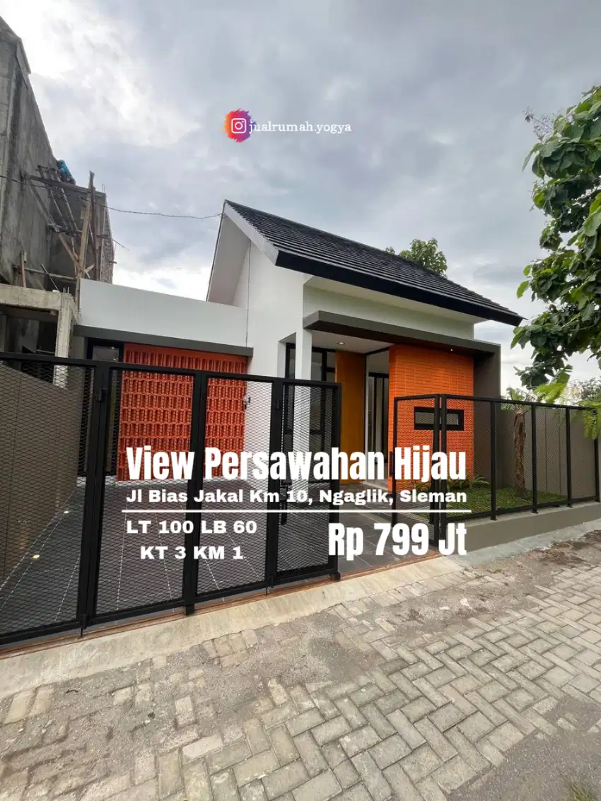 Rumah baru view sawah murah dekat sekolah BIAS jakal km 10