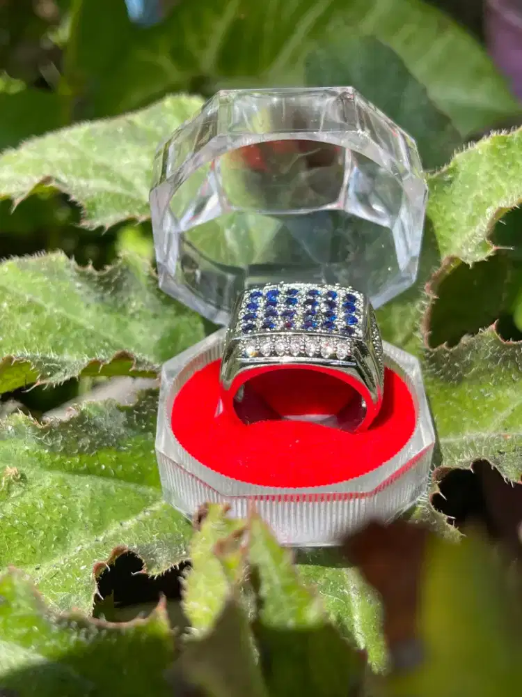 Cincin permata blue safir 24 mata ring size 7 baru + ring anti karat