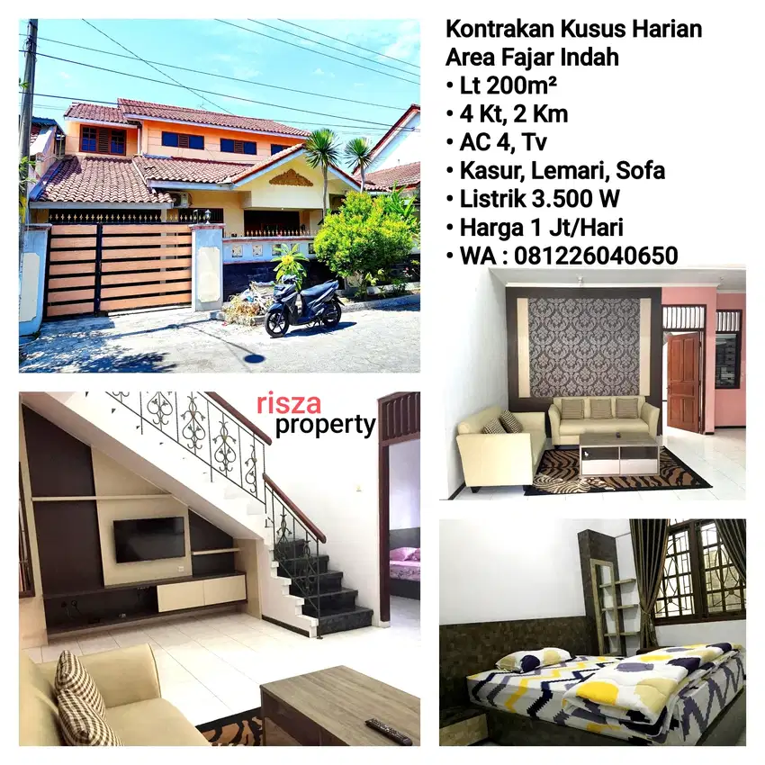 Sewa Rumah Harian Area Fajar Indah Solo, Dekat Manahan, Sumber, Jajar
