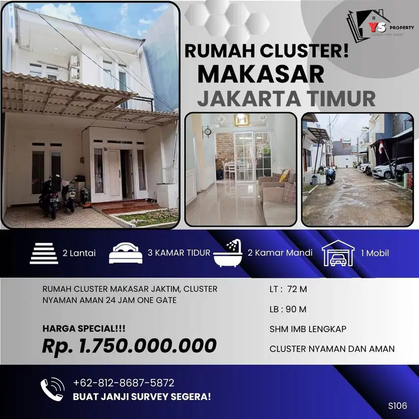 MAKASAR JAKTIM RUMAH 2 LT DALAM CLUSTER 27 RUMAH S106