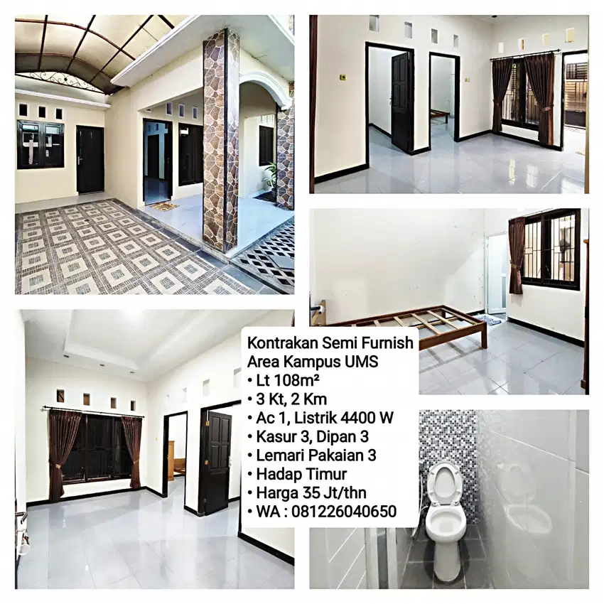 Sewa Rumah Area Karangasem Solo, Dekat Alana Hotel, UMS, DPRD, RS MATA