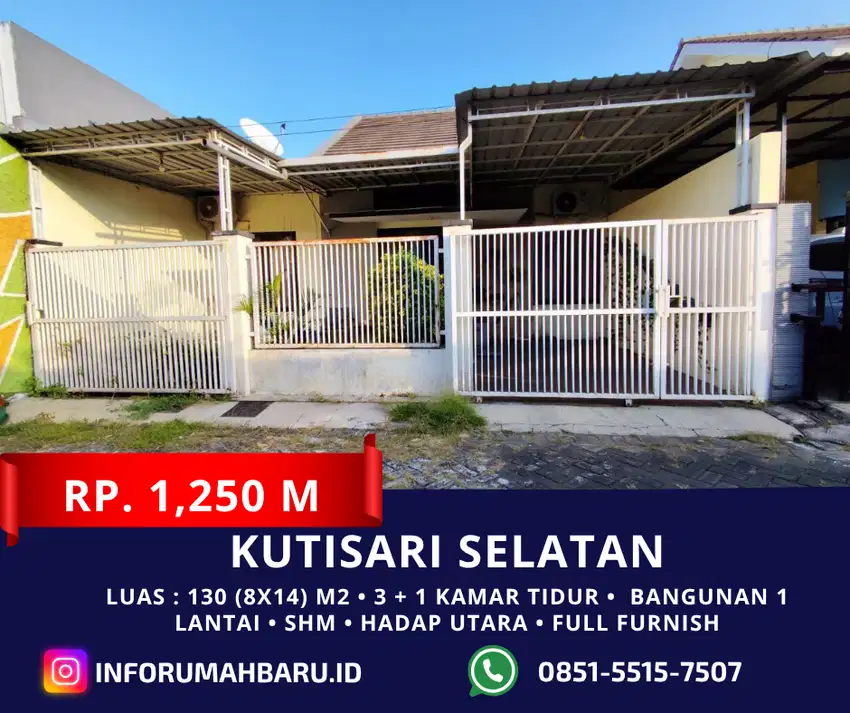 KUTISARI SELATAN Lebar 8 ‼️Rumah Bonus Furnish dekat Kampus Petra