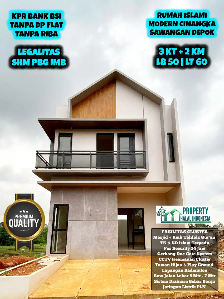 Jual Rumah Islami Modern Cinangka Sawangan Depok KPR BSI Tanpa DP Flat