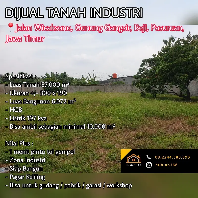 Tanah Industri Gudang Raya Beji By Pass Pandaan Gempol Gunung Gangsir