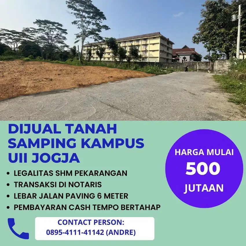 Tanah Samping Kampus UII Jogja, Cocok untuk Bangun Usaha