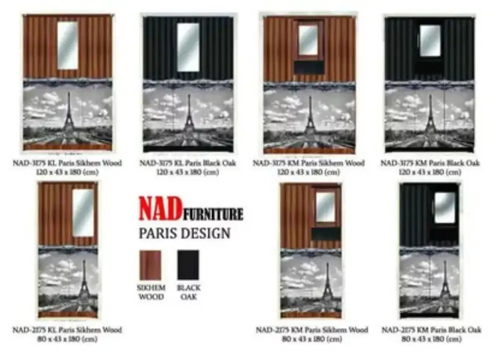Lemari Pakaian 2/3 Pintu Kaca Masuk (KM) / Kaca Luar (KL) NAD Paris