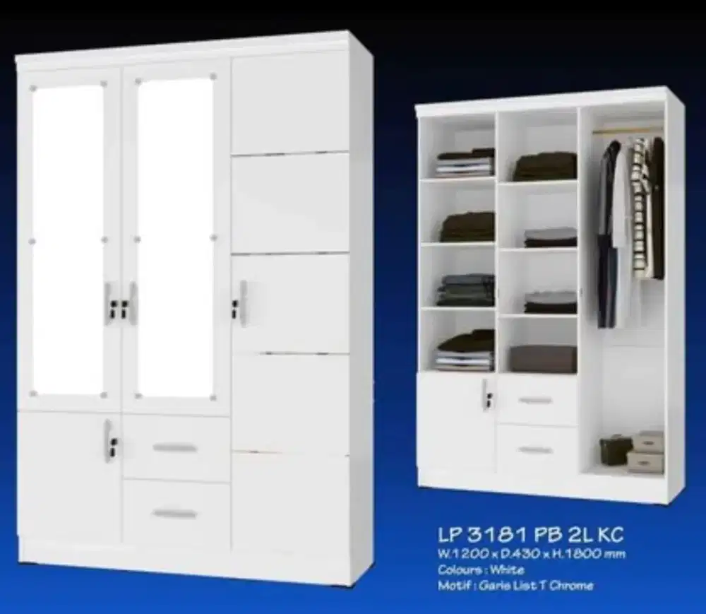 Lemari Pakaian 3 Pintu GM LP 3181 PB 2L KC White