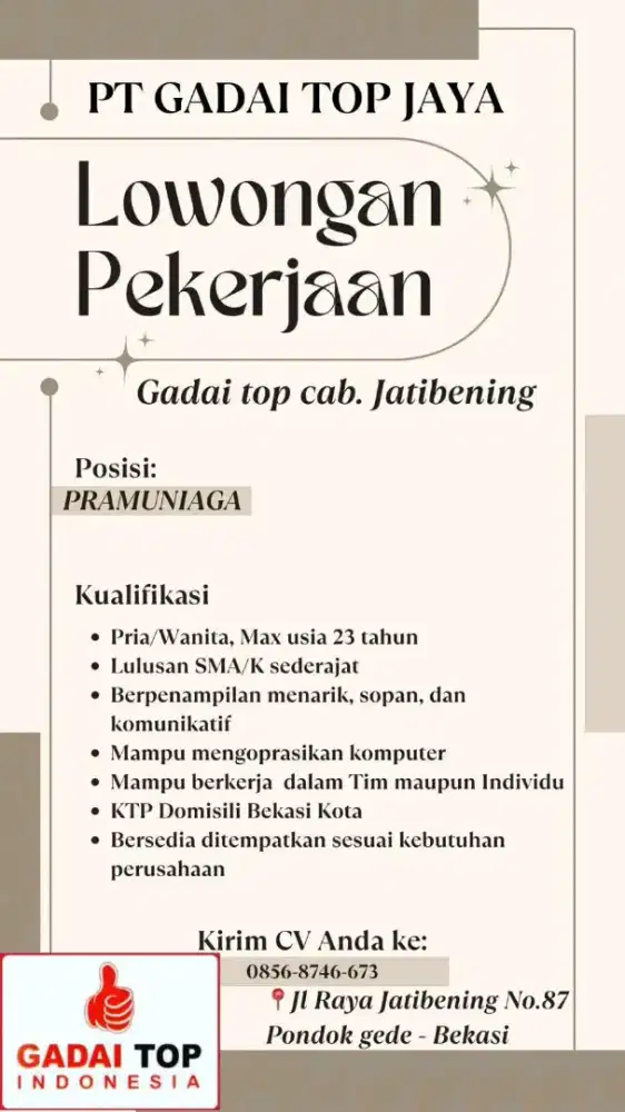 Info Lowongan Kerja Gadai Top