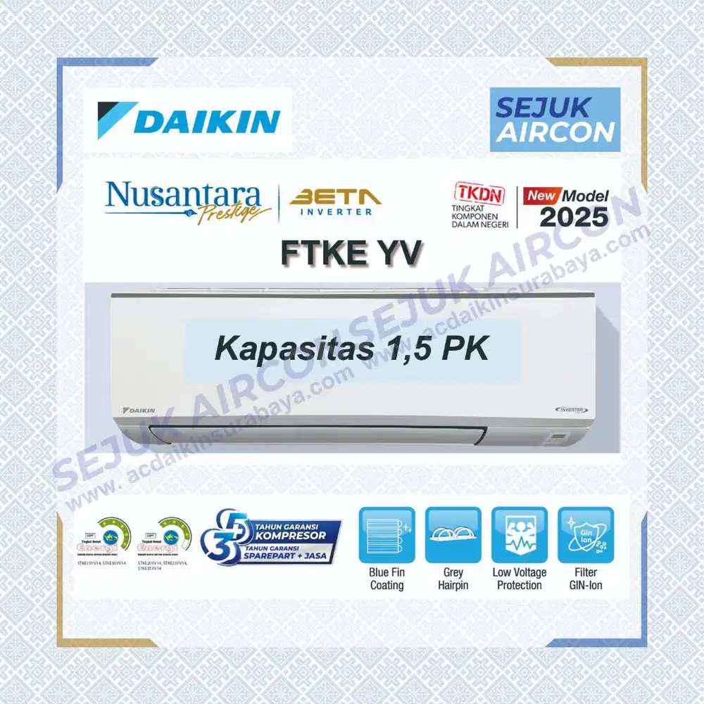 AC DAIKIN INVERTER 1,5 PK FTKE35YV14-MADE IN INDONESIA - unit only