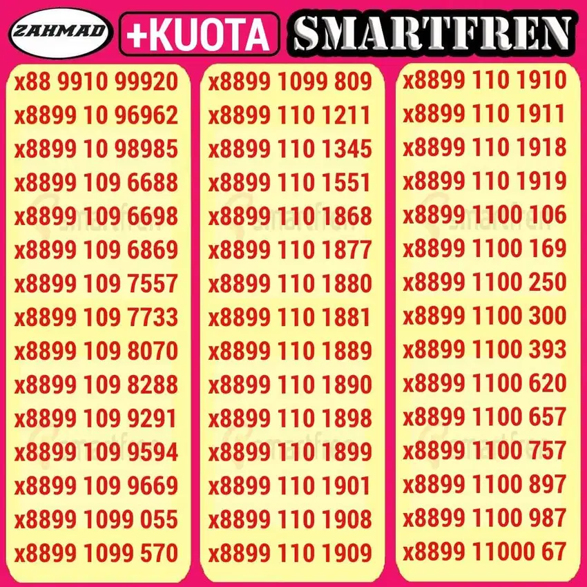SMART-A) NOCAN Smartfren Bonus Kuota kartu perdana nomor cantik AABB A