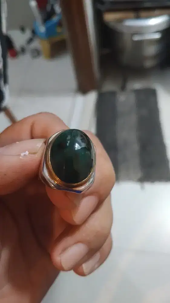 Batu bacam palmea hijau.ring perak asli.