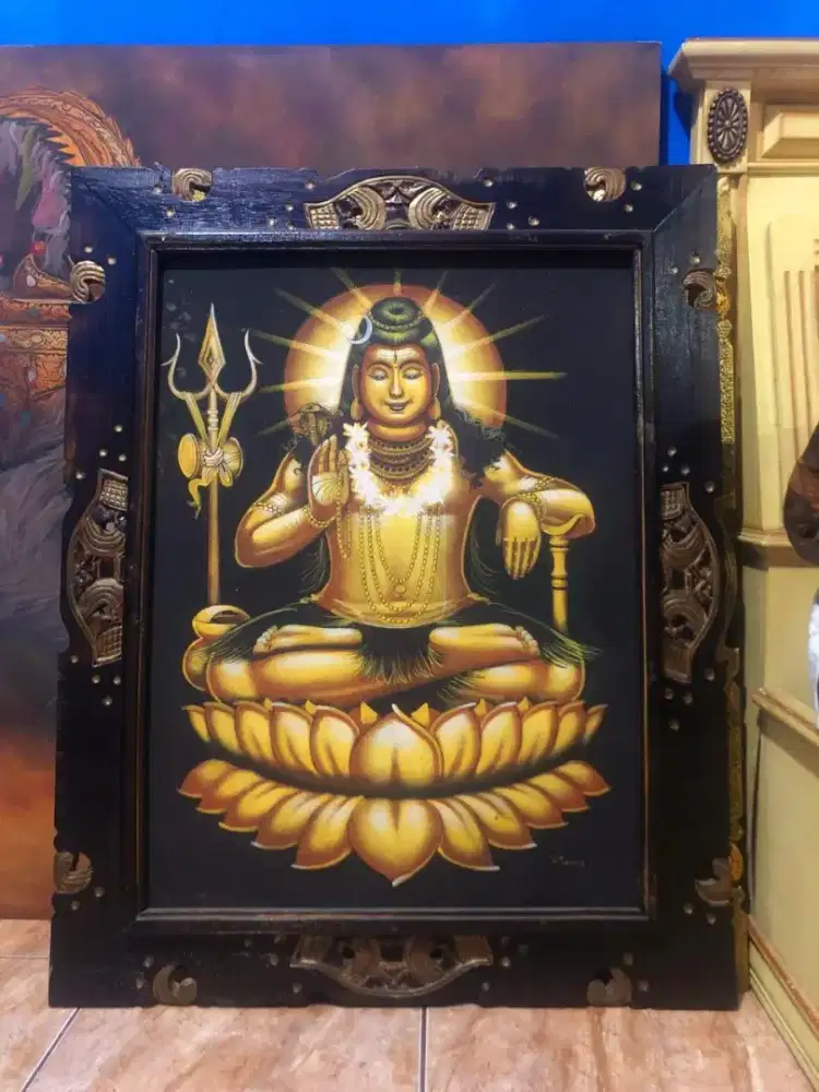 Lukisan kanvas asli siwa meditasi