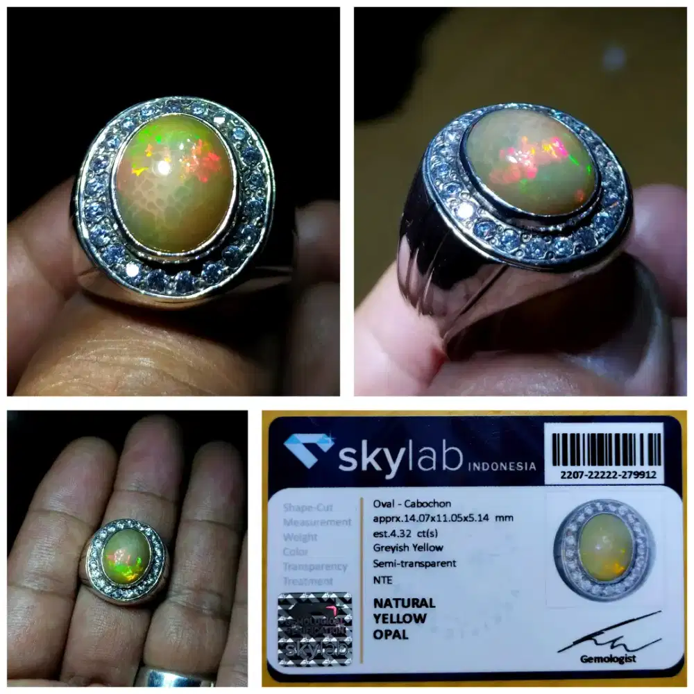 Kalimaya serat honey comb ring perak