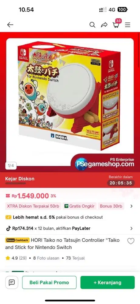 Dijual Hori Taiko no tatsujin controller for switch