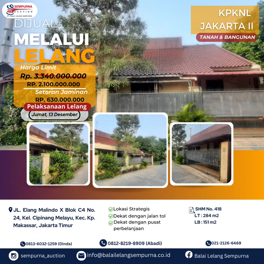 DIJUAL HUNIAN MEWAH MELALUI LELANG RT DI KOTA JAKARTA