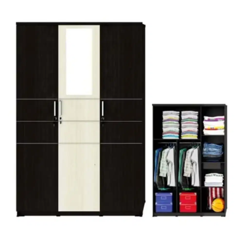 Lemari Pakaian 3 Pintu Kaca Luar Activ Spin LP 331