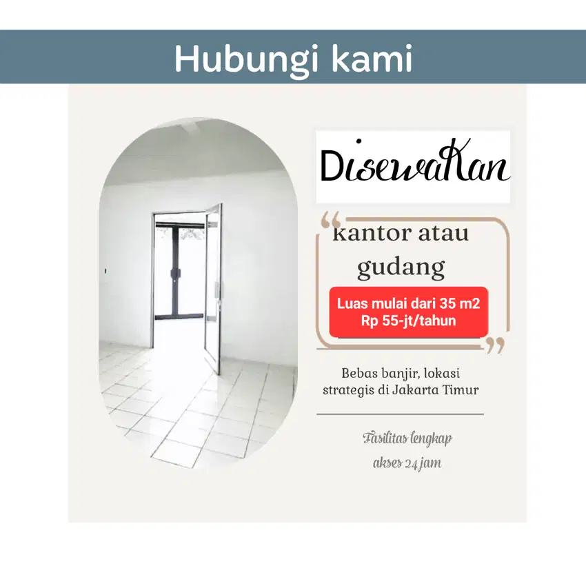 Disewakan murah ruang kantor bisa untuk gudang area Pulogadung