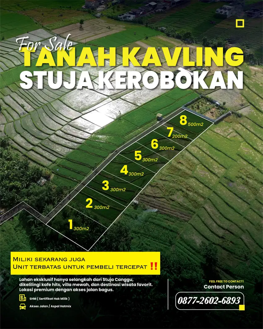 Tanah kavling 200m2 kerobokan view sawah dan Dekat Beach Club