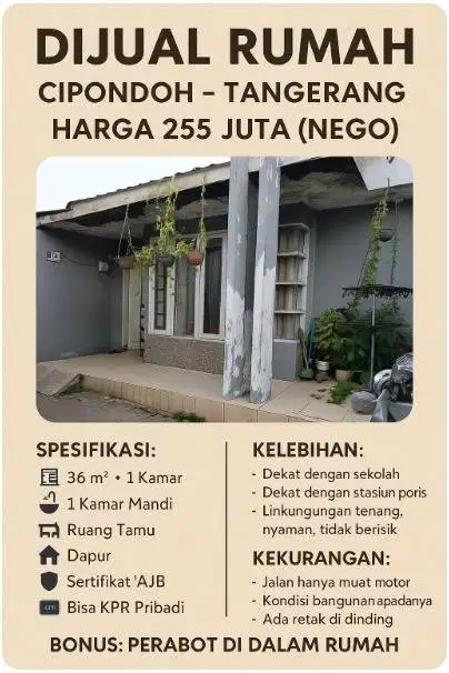 DIJUAL RUMAH SECOND CIPONDOH TANGERANG (NEGO)