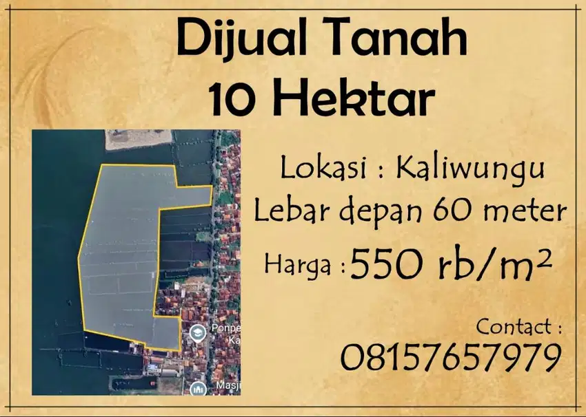 Dijual Tanah Luas 10 Ha di Industri Kaliwungu
