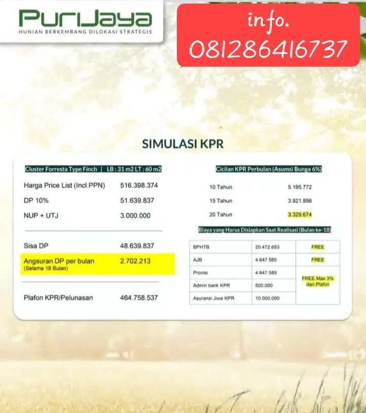 516juta cluster Forresta puri jaya free biaya surat