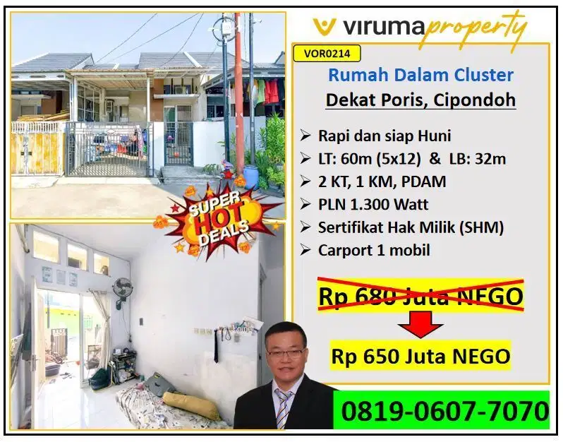 VOR0214 - Rumah Dalam Cluster, Dekat Poris, Tangerang