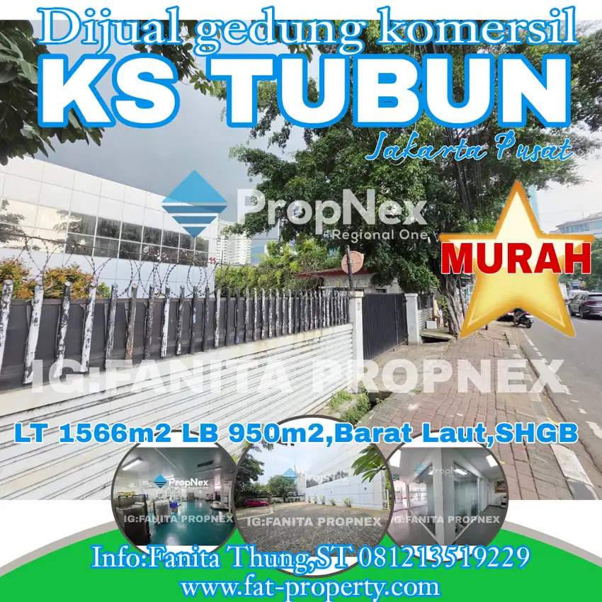 Dijual gedung komersil di Jl.KS Tubun,JakPus LT 1.566m2 LB 950m2