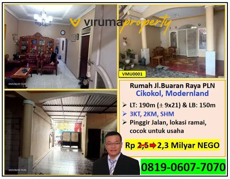 VMU0001 - Rumah, Jl Buaran Raya PLN, Cikokol, Tangerang