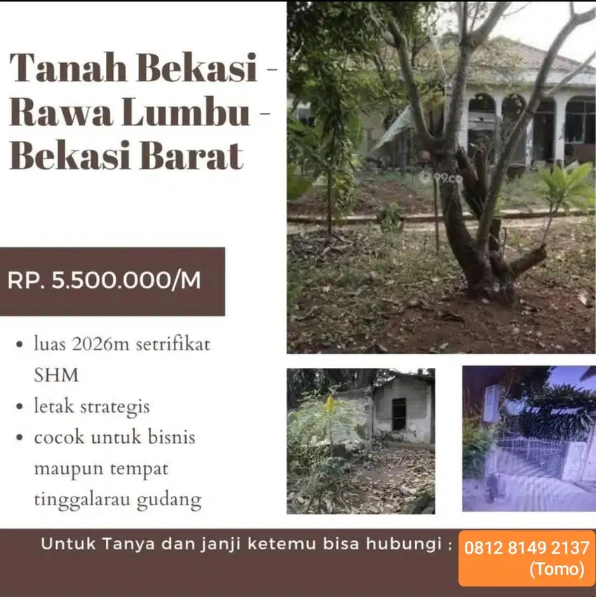 SIAPA CEPAT! TANAH KOMERSIL 2026m² CUT MUTIA - BEKASI KOTA