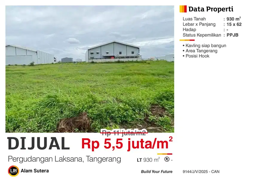 Dijual Kavling Hoek Murah di Pergudangan Laksana Tangerang