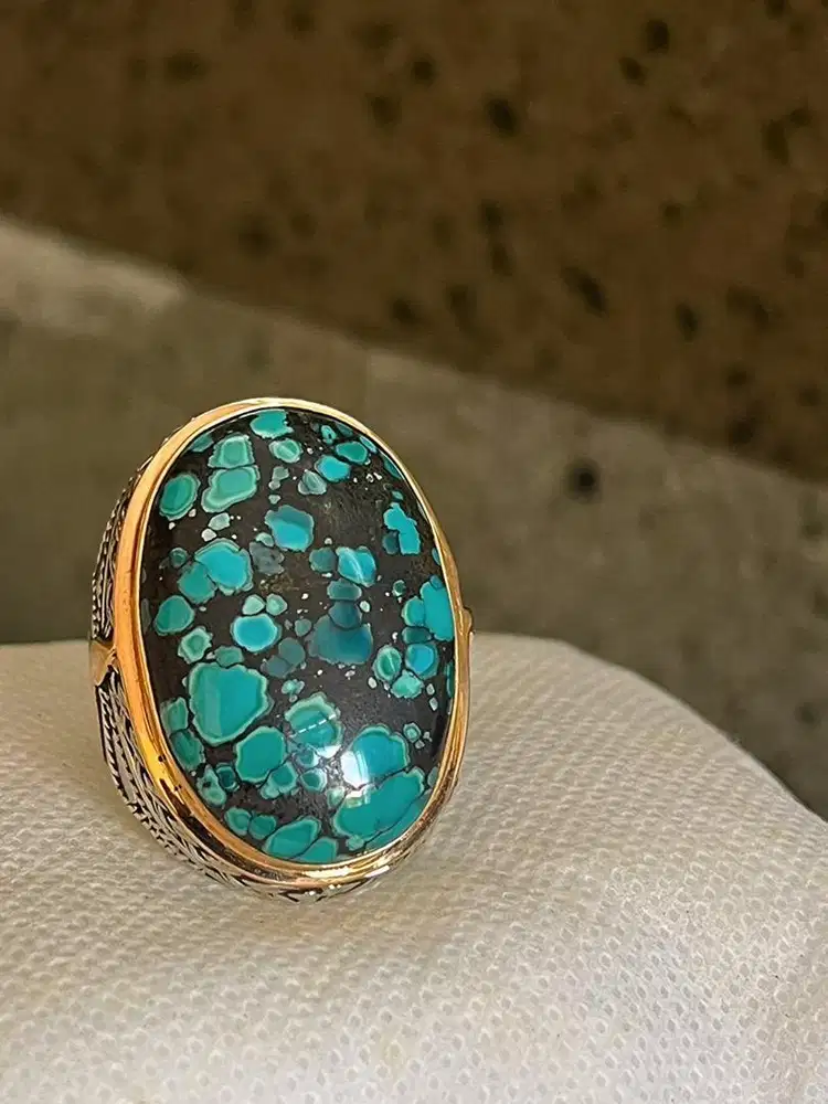 Cincin Natural Turquoise (Phyrus) Hubei Xinjang 3D Blue Fancy