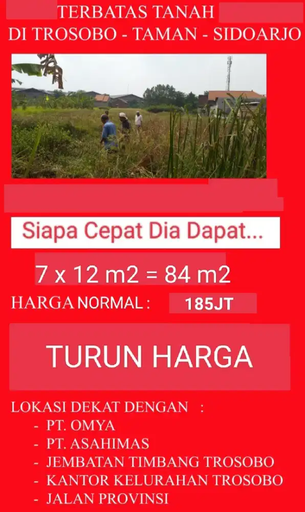 TANAH MURAH BERKAH DI TROSOBO SIDOARJO SIAP BANGUN...