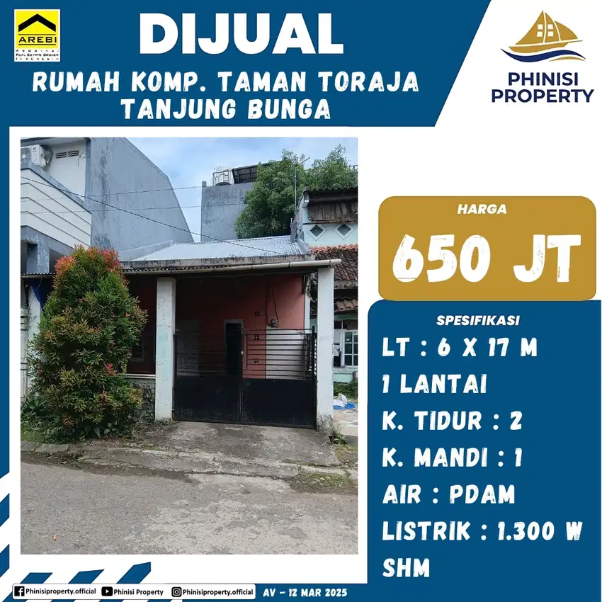DIJUAL RUMAH DI TAMAN TORAJA CUMA 650 JUTAAN