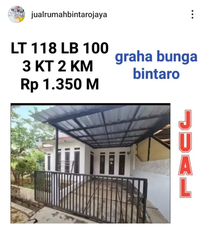 jual rumah hook murah graha bunga Bintaro