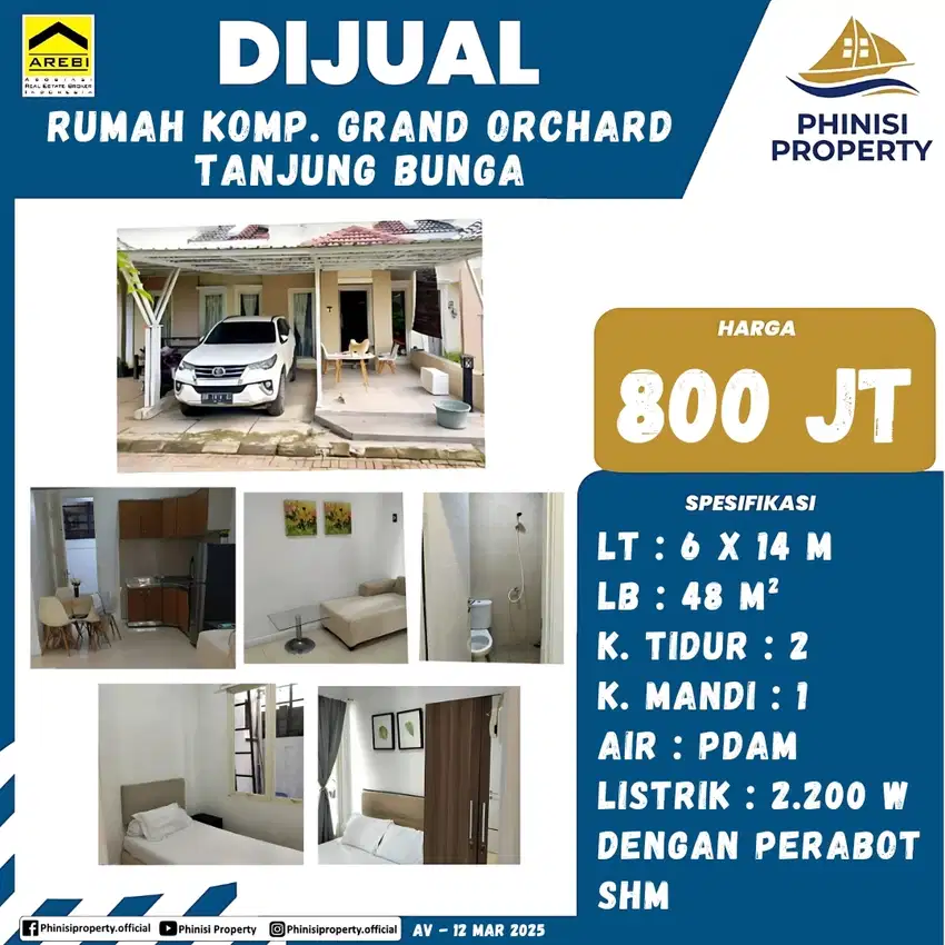 DIJUAL RUMAH CUMA 800 JUTAAN DI TANJUNG BUNGA INCLUDE FURNISH